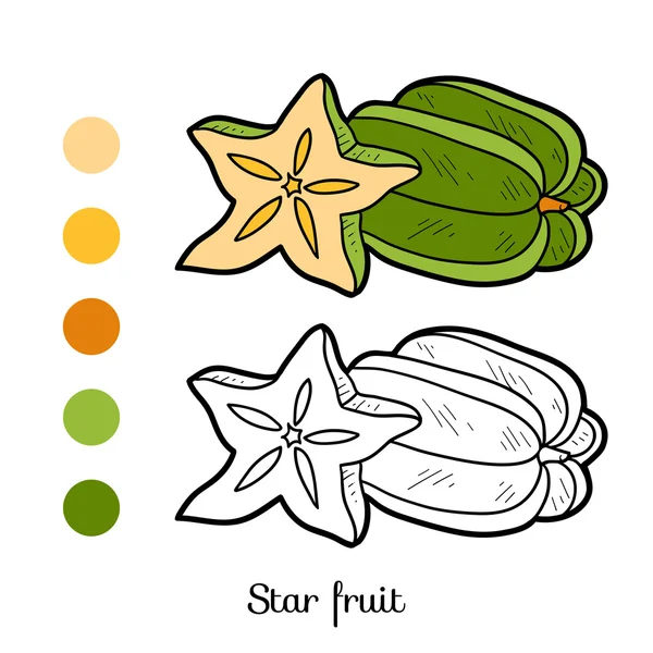 Buku mewarnai: buah-buahan dan sayuran (buah bintang ) - Stok Vektor