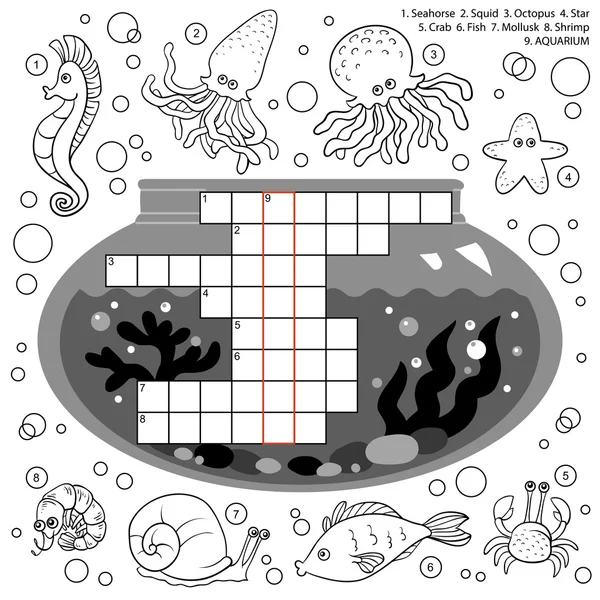 Mots croisés vectoriels incolores, jeu d'éducation pour les enfants sur se — Image vectorielle