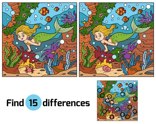 Game for children: find differences (little mermaid) — Stock Vector