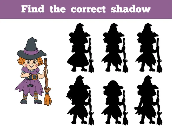 Encuentra la sombra correcta: personaje de Halloween (bruja ) — Vector de stock