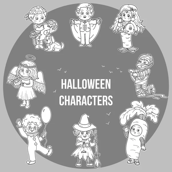 Conjunto de vetores de Halloween personagens bonitos, coleção de desenhos animados, sti — Vetor de Stock