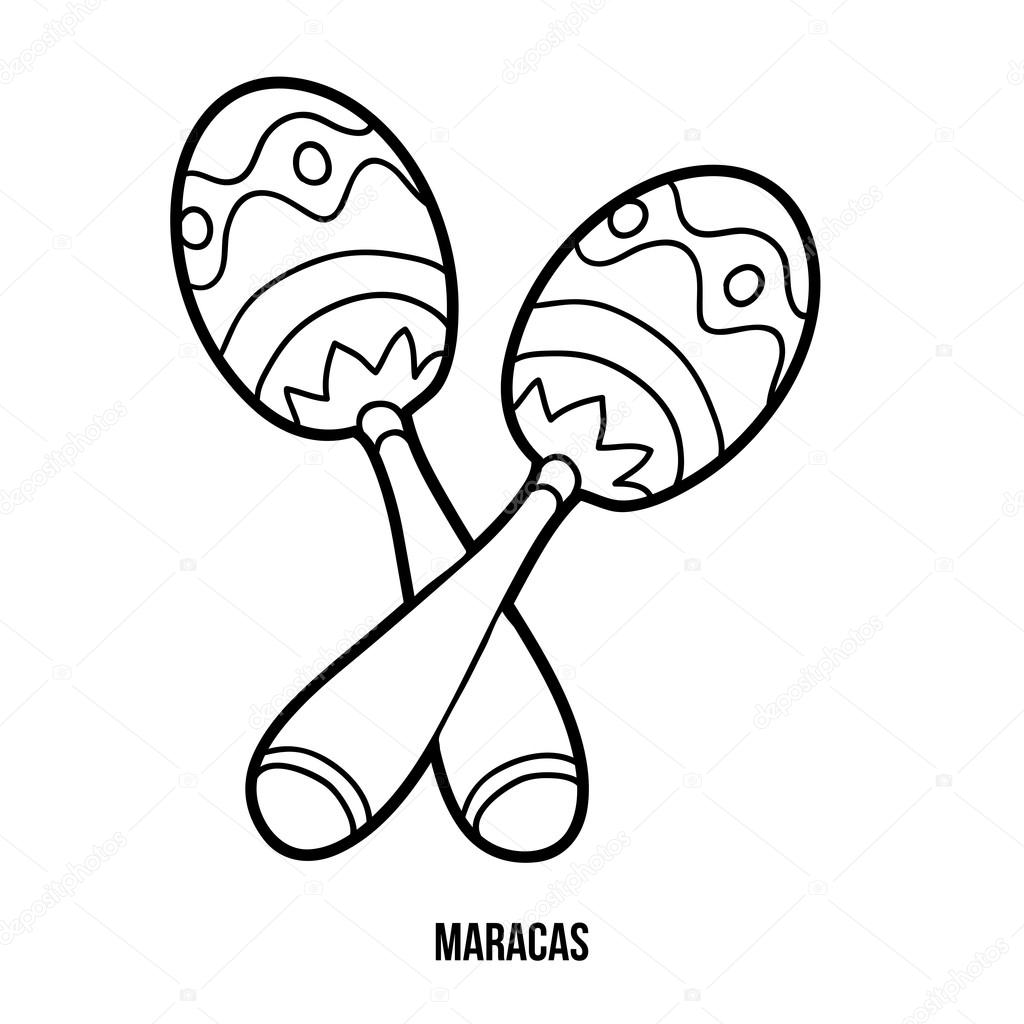 Coloring book for children: music instruments (maracas) — Stock Vector