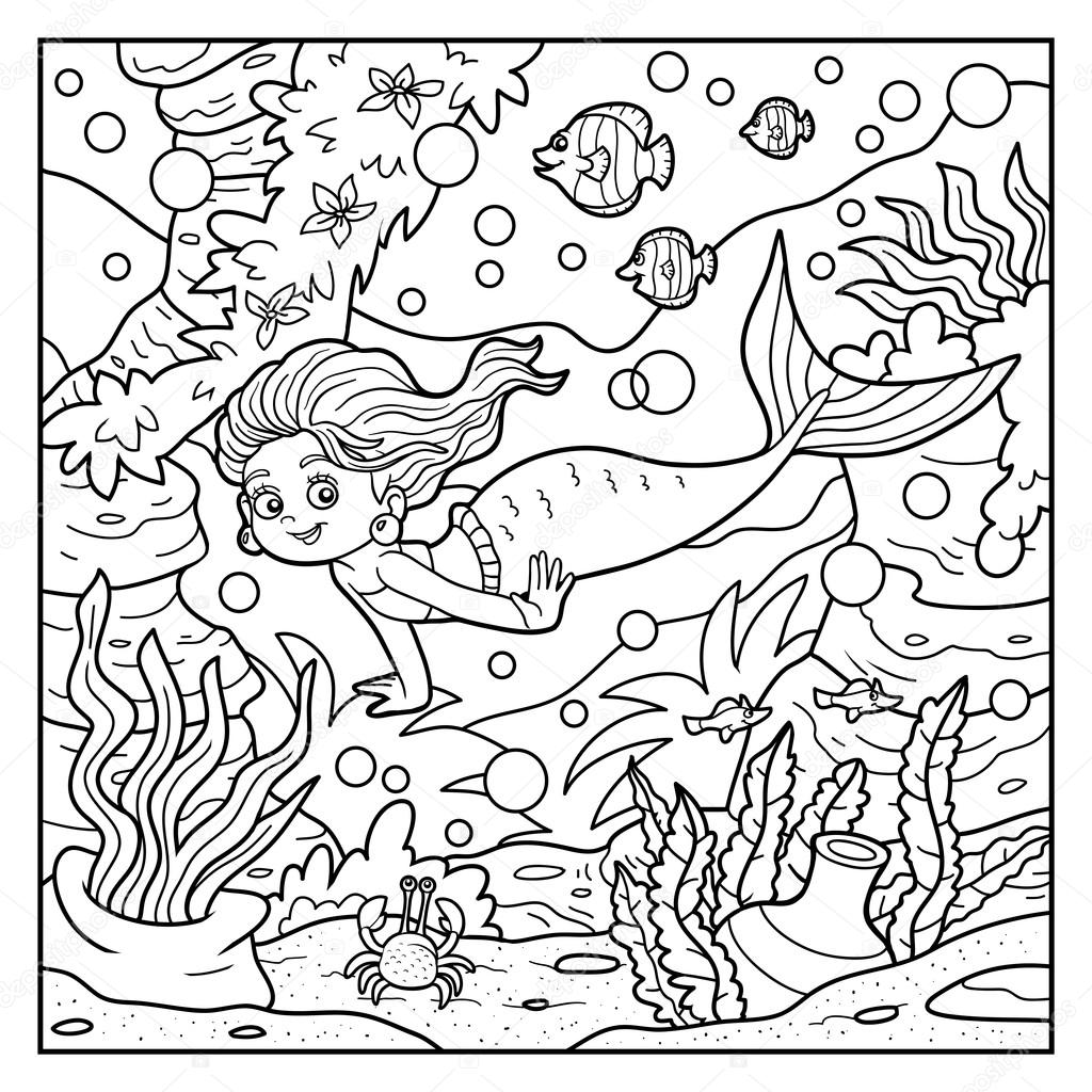 Coloring book: little mermaid and sea world