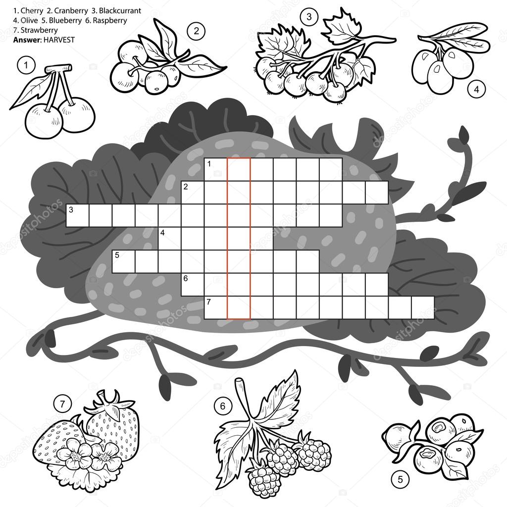 Vector colorless crossword, education game about berries