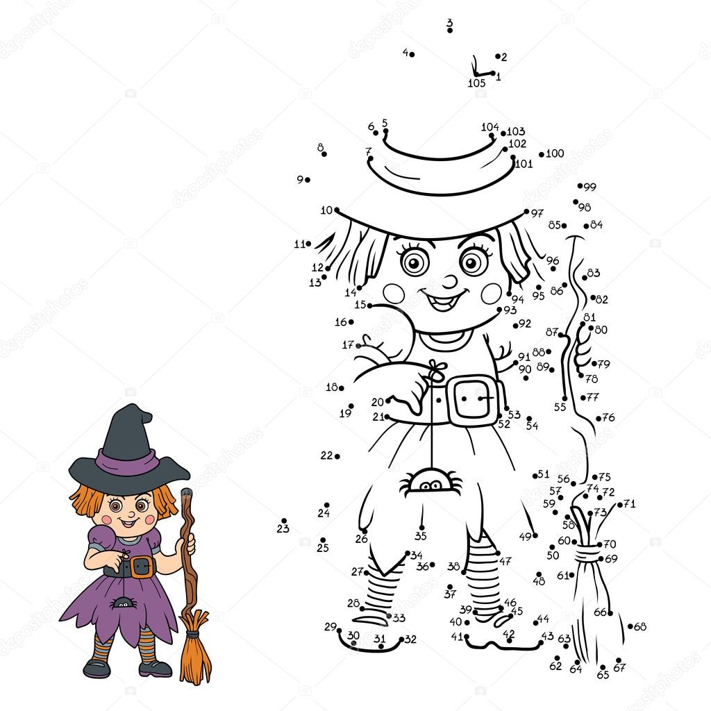 Numbers game for children: Halloween characters (witch)