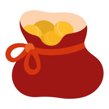 Chinese New Year traditional red bag filled with money. Flat vector illustration isolated on white background. Festive object for seasonal posters, graphics or cultural projects.