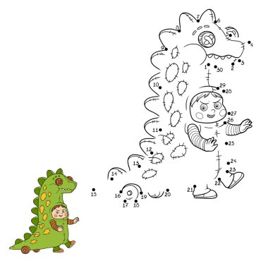 Numbers game: Halloween characters (dinosaur costume) clipart
