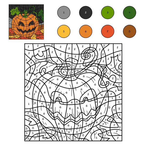 Färg av siffror: Halloween pumpa — Stock vektor