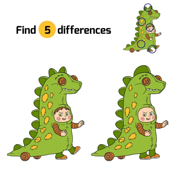 Menemukan perbedaan: karakter Halloween (kostum dinosaurus ) - Stok Vektor