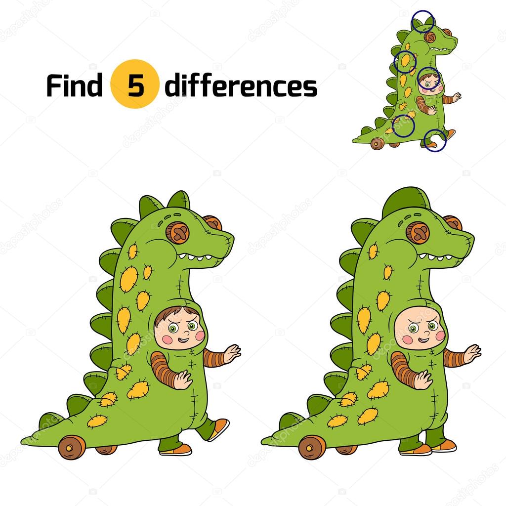 Find differences: Halloween characters (dinosaur costume)