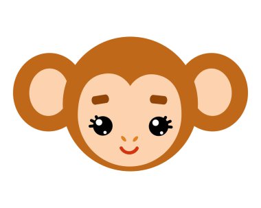 Ay 'ın Yeni Yılı' nın sevimli çizgi film hayvan maymun kafası sembolü. Düz vektör çizimi beyaz arkaplanda izole edildi. Kawaii karakteri Çin takvimi tasarımları ve şenlikli çocuk projeleri için.