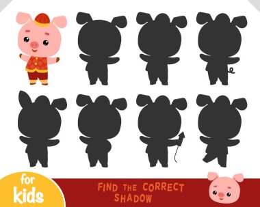 Çin Yeni Yılı 'nın sembolü olarak sevimli bir çizgi film olan Zodiac domuzu. Anaokulu ve anaokulu çocukları için doğru gölge oyununu bul. Odaklanmayı ve şekilleri öğrenmek için eğlenceli eğitici aktivite