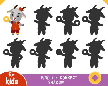 Çin Yeni Yılı 'nın sembolü olarak sevimli bir çizgi film, zodyak keçisi ve altın para. Anaokulu ve anaokulu çocukları için doğru gölge oyununu bul. Odaklanmayı ve şekilleri öğrenmek için eğlenceli eğitici aktivite