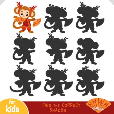 Çin Yeni Yılı 'nın sembolü olarak sevimli bir Zodiac maymunu ve hayranları. Anaokulu ve anaokulu çocukları için doğru gölge oyununu bul. Odaklanmayı ve şekilleri öğrenmek için eğlenceli eğitici aktivite