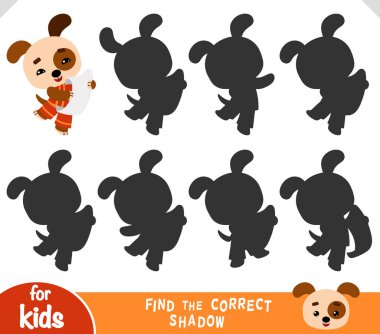 Çin Yeni Yılı 'nın sembolü olarak sevimli bir çizgi film köpeği ve boş parşömen. Anaokulu ve anaokulu çocukları için doğru gölge oyununu bul. Odaklanmayı ve şekilleri öğrenmek için eğlenceli eğitici aktivite