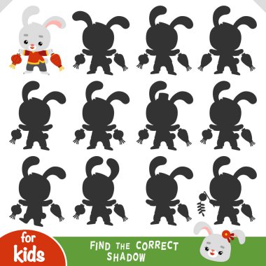 Çin Yeni Yılı 'nın sembolü olarak sevimli bir çizgi film tavşanı ve Asya fenerleri. Anaokulu ve anaokulu çocukları için doğru gölge oyununu bul. Odaklanmayı ve şekilleri öğrenmek için eğitici etkinlik