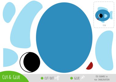Mavi balık karakteri çocuklar için düz stil kağıt işçiliği. Eğitici kesim ve yapıştırma oyunu. Karakter yaratmak için makas ve yapıştırıcı kullanın. İyi motor beceriler ve sınıf aktiviteleri için yazılabilir çalışma tablosu.