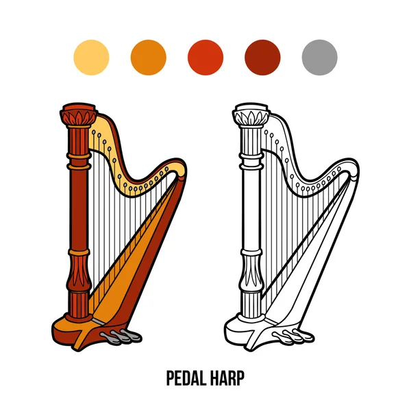 Malbuch: Musikinstrumente (Pedalharfe) — Stockvektor