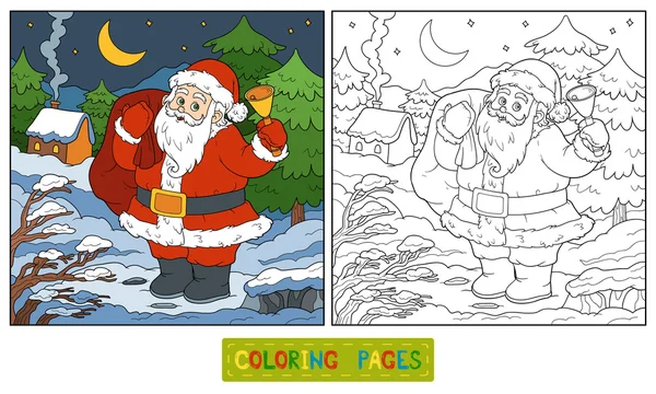 Livre à colorier, jeu pour enfants : Père Noël et cloche — Image vectorielle