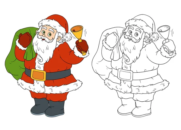 Coloring book for children: Santa Claus and bell — Stock Vector