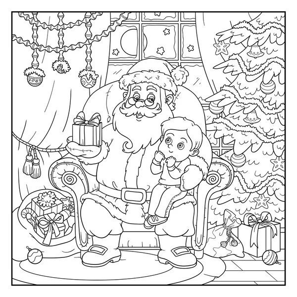 儿童图画书: 圣诞老人送礼物给一个小男孩 — 图库矢量图片