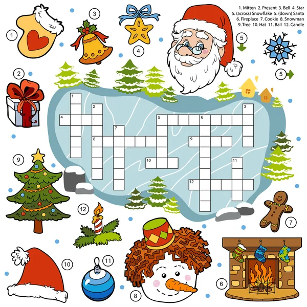 Color crossword, education game for children about Christmas — Stock Vector