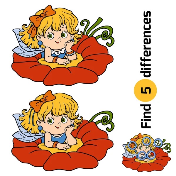 Find differences, game for children: little fairy — Stock Vector