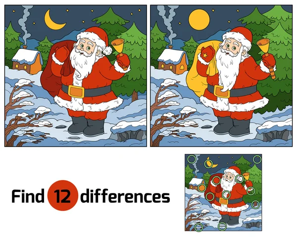 Encontrar diferenças para as crianças: Papai Noel com um sino Vetores De Stock Royalty-Free