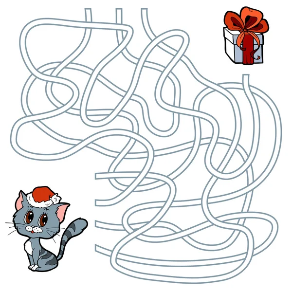 Jogo de labirinto para crianças: presente de gato e Natal Ilustrações De Stock Royalty-Free