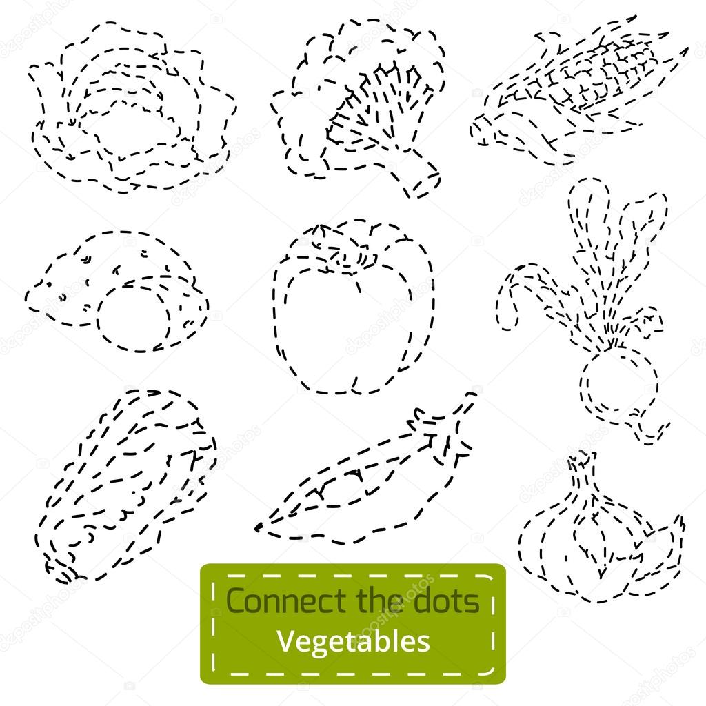 Connect the dots (set of vegetables), education game