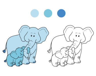 Coloring book for children: elephants clipart