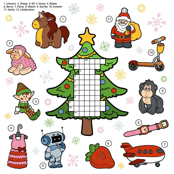 Vector crossword, education game for children about Christmas pr — Stock Vector