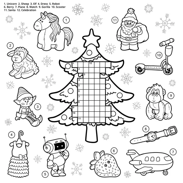 Vector crossword, education game for children about Christmas pr — Stock Vector