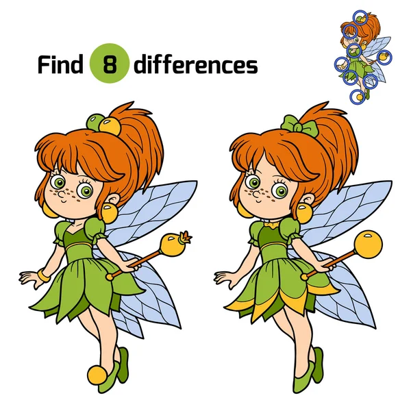 Trouver des différences, jeu pour enfants : petite fée — Image vectorielle