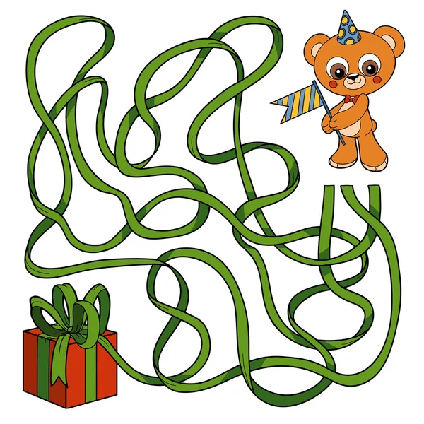 Labyrinth-Spiel für Kinder: Bär und Geschenk — Stockvektor