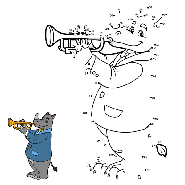 Sayı oyunu çocuklar için: gergedan ve trompet — Stok Vektör