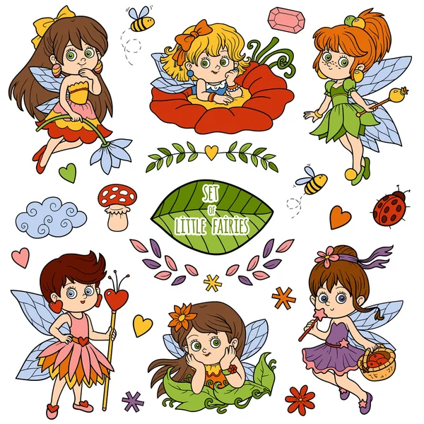 Set de couleurs sur les petites fées, collection de dessins animés — Image vectorielle
