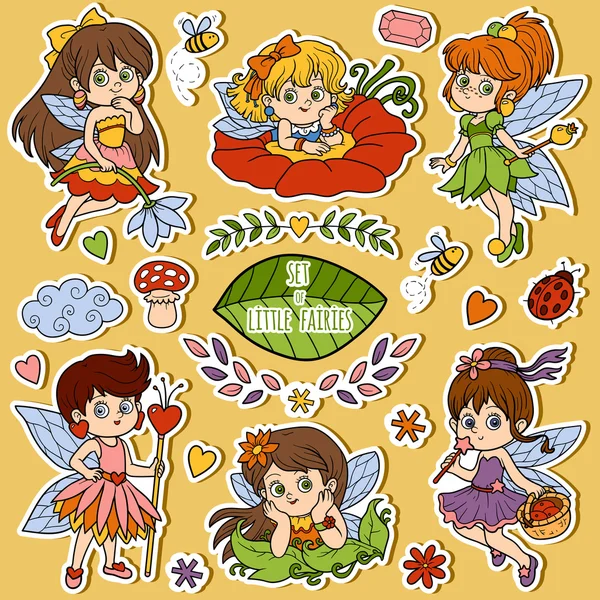 Color set about little fairies, cartoon collection — Stock Vector