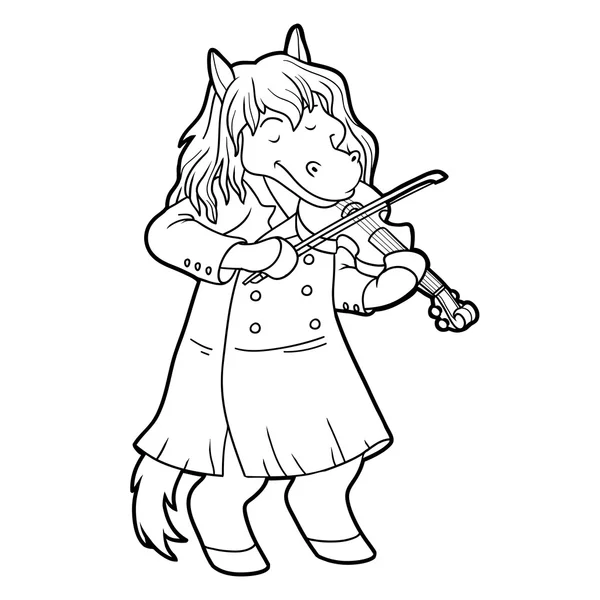 Розмальовка для дітей: кінь і скрипка — стоковий вектор