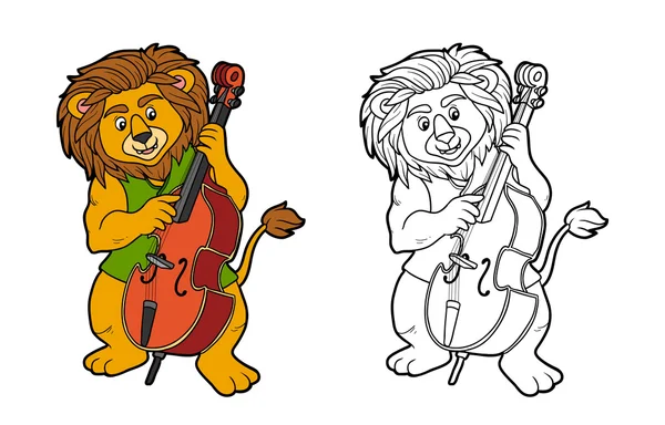 Målarbok för barn: lejon och cello — Stock vektor