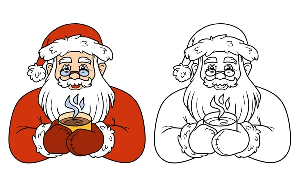 Раскраска для детей: Санта-Клаус и чай — стоковый вектор