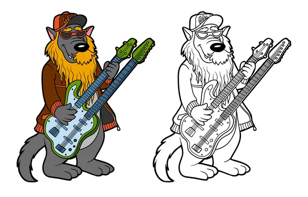 Розмальовка для дітей: вовк і гітара — стоковий вектор