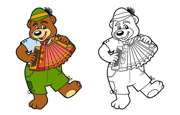 Kolorowanka dla dzieci: niedźwiedź i akordeon — Wektor stockowy