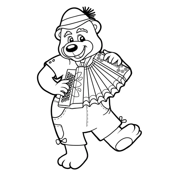 Livro para colorir para crianças: urso e acordeão — Vetor de Stock