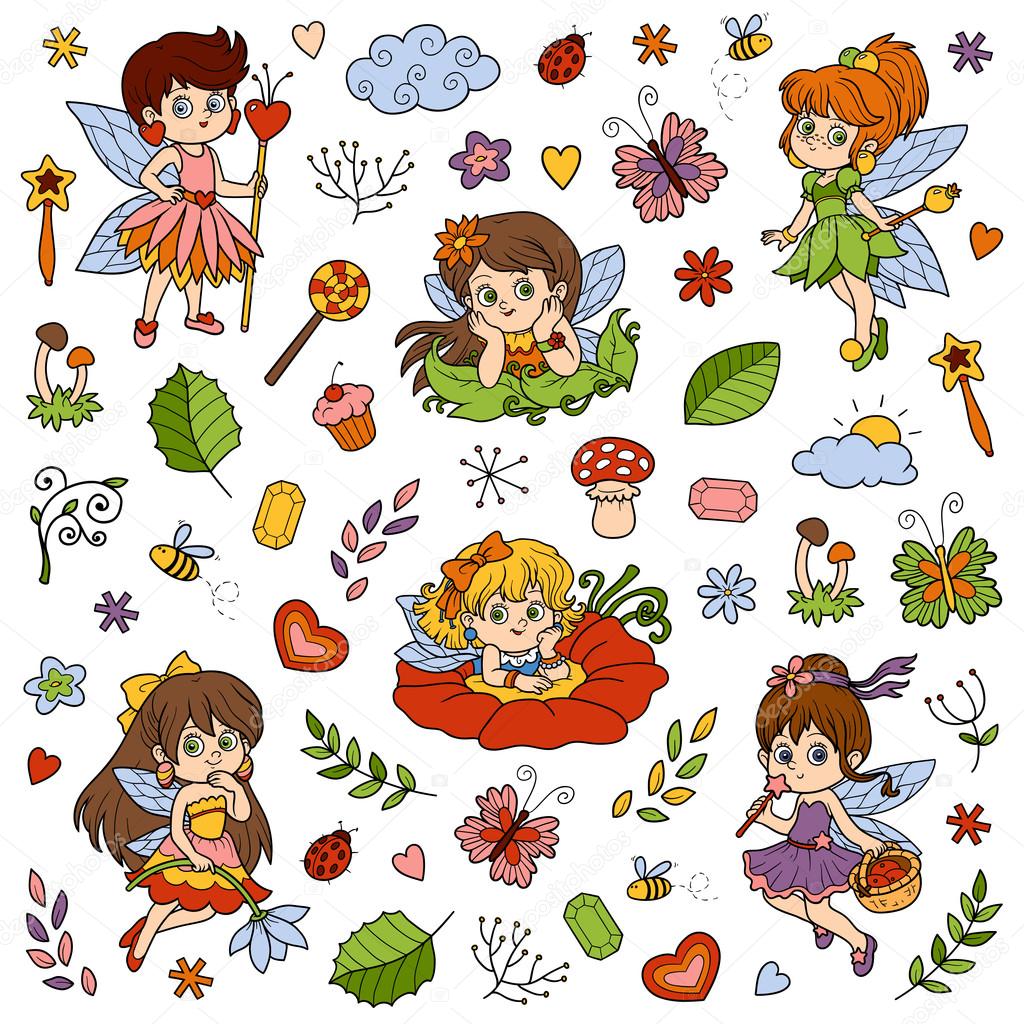 Color set about little fairies, cartoon collection
