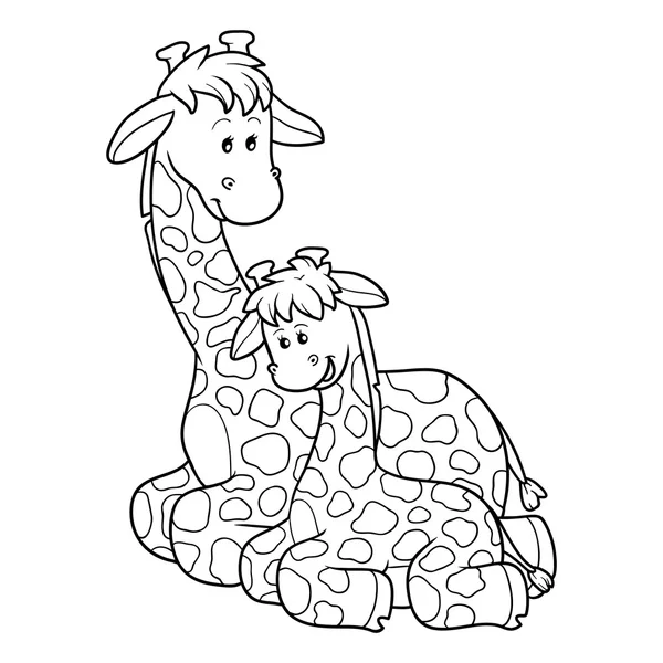 Coloring book for children (two giraffes) — Stock Vector