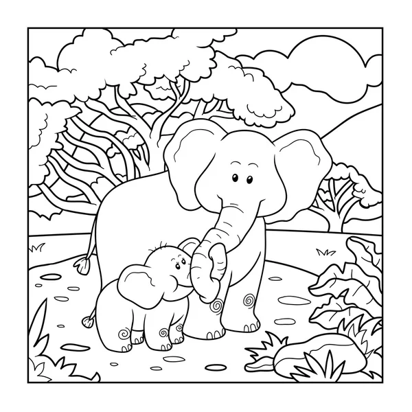 Livre à colorier pour enfants (deux éléphants ) — Image vectorielle