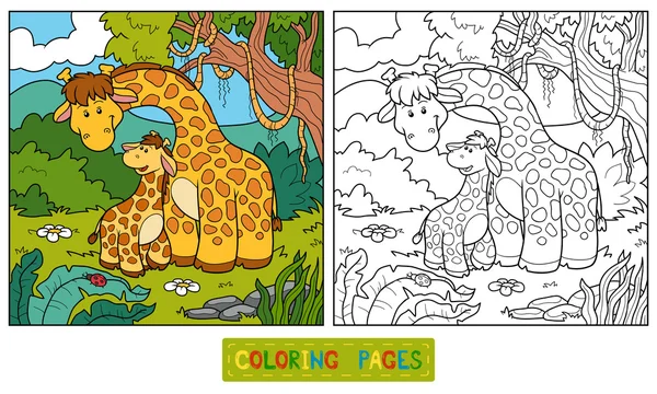 Coloring book for children (two giraffes) — Stock Vector