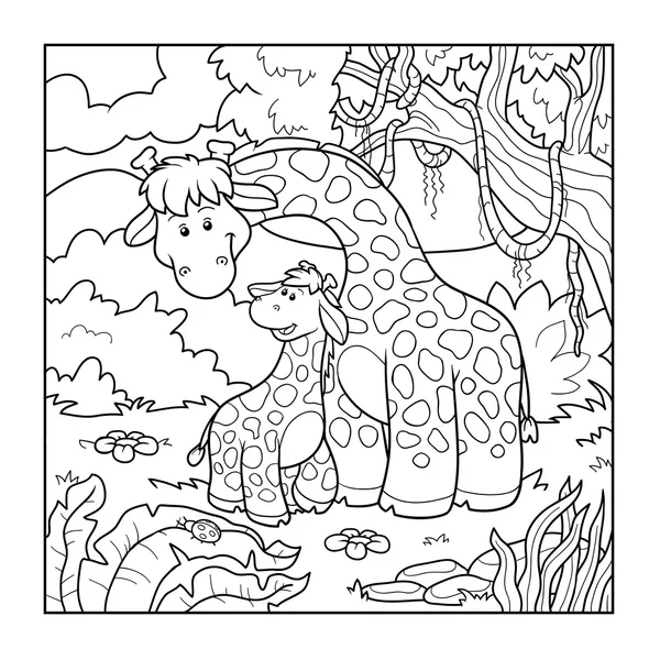 Coloring book for children (two giraffes) — Stock Vector