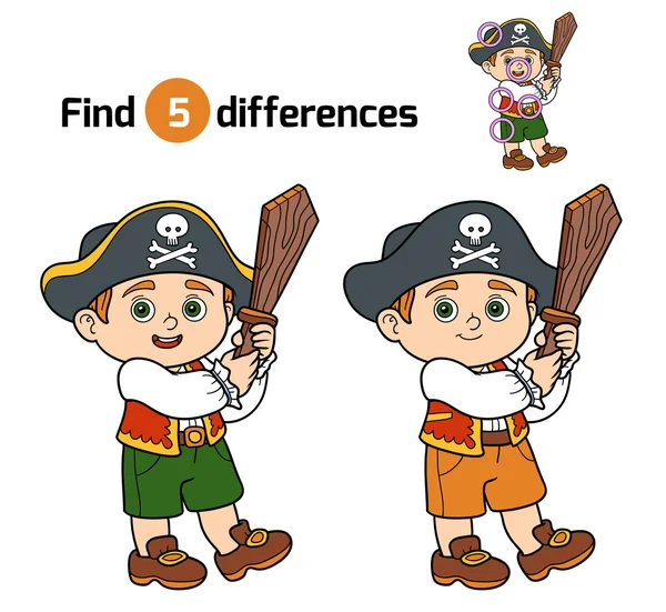 Encontrar diferencias, juego para los niños (niño pirata ) — Vector de stock